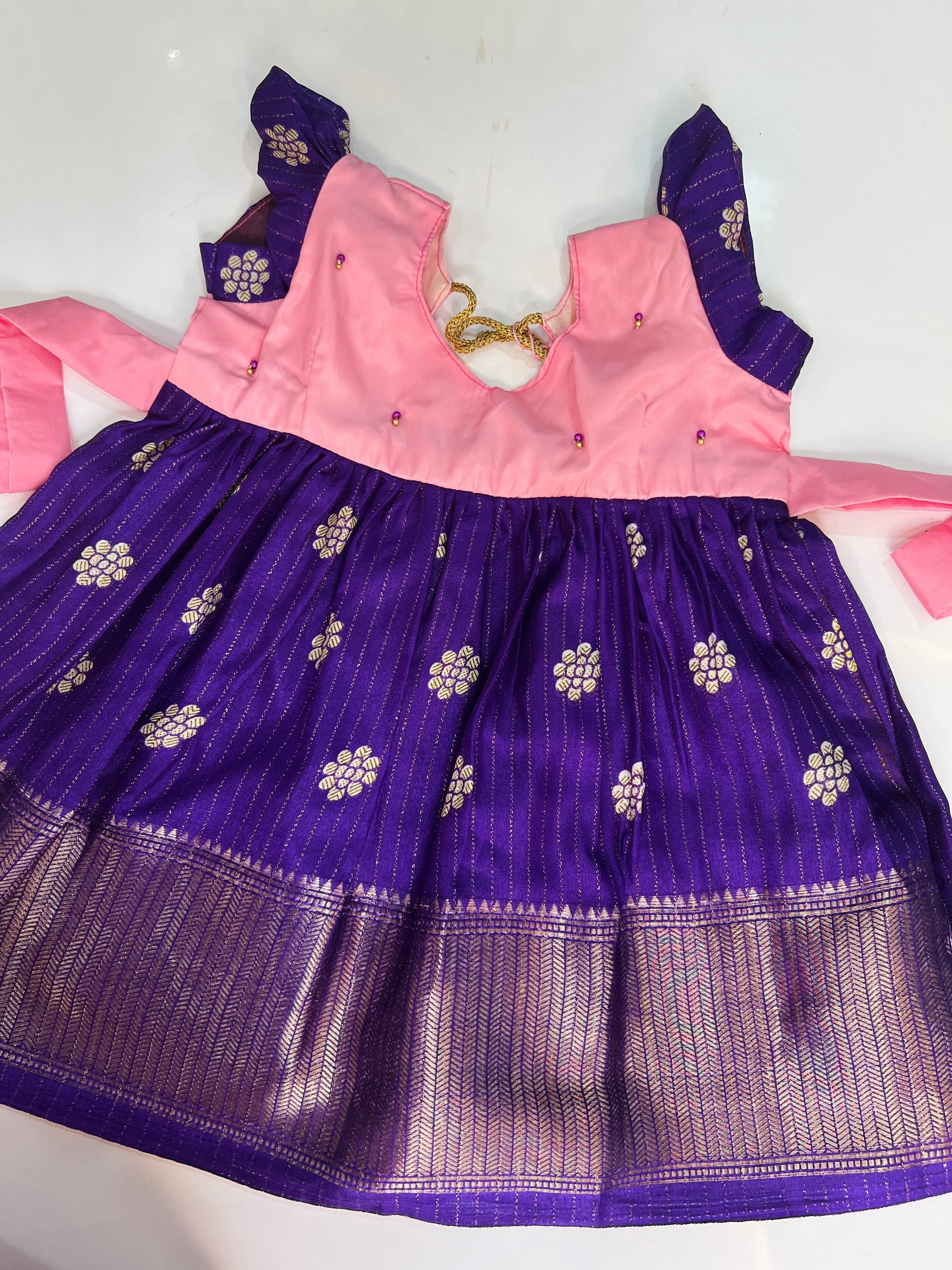 Pink And Purple Fancy Silk Frock