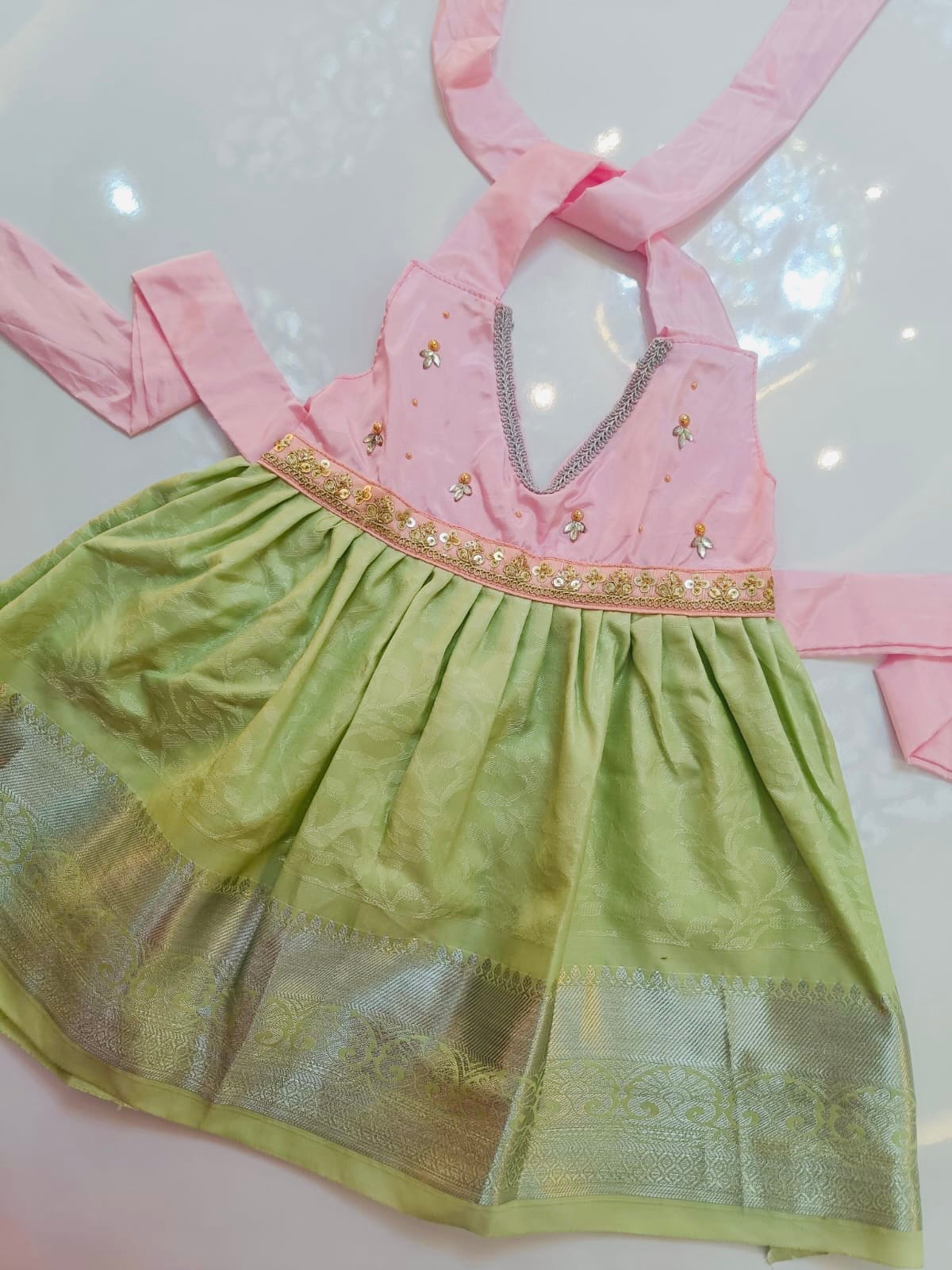 Baby Pink & Pista Green frock littleradha Baby Pink & Pista Green frock littleradha