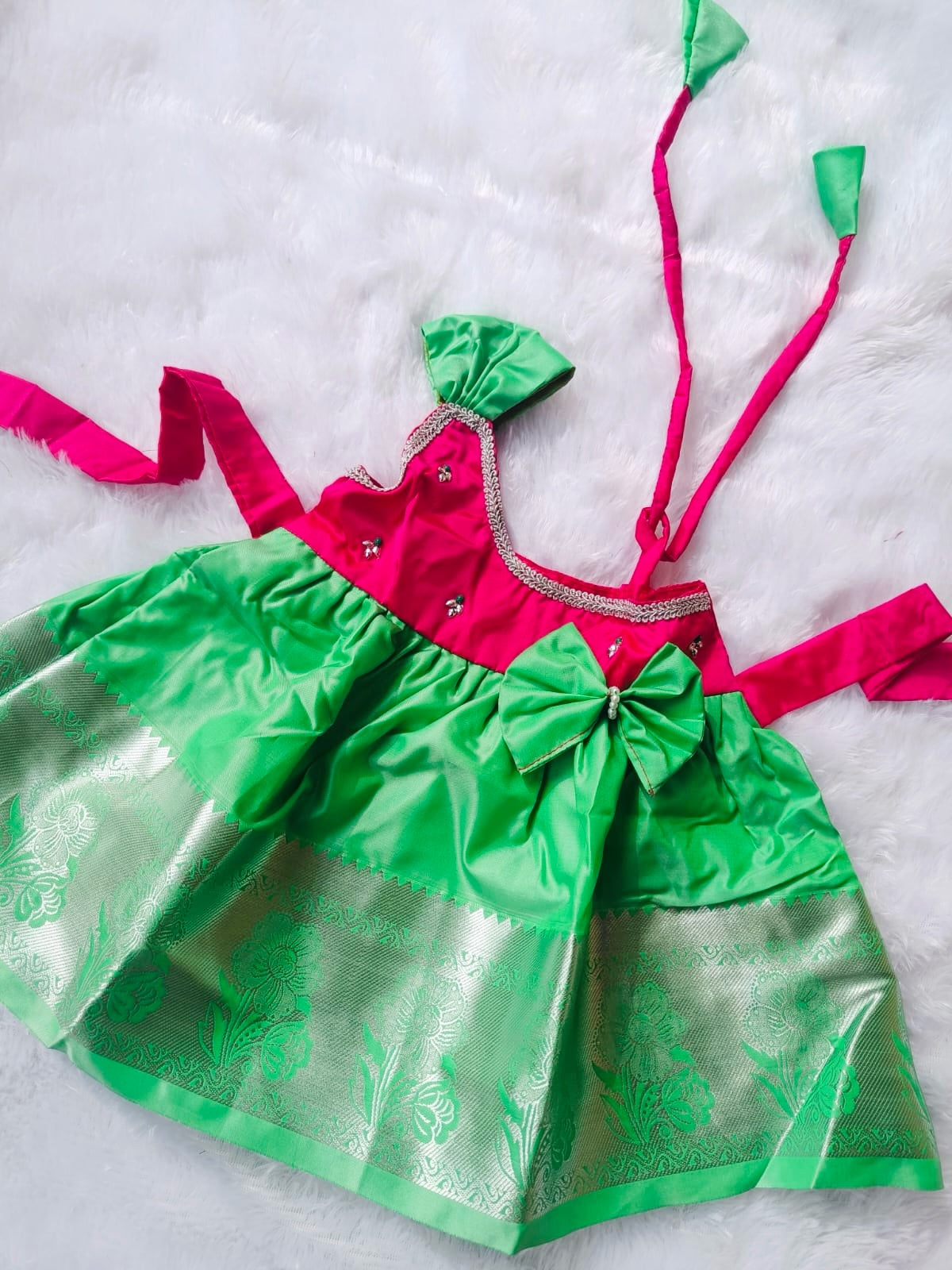 Rani Pink & Parrot Green Frock littleradha Rani Pink & Parrot Green Frock littleradha