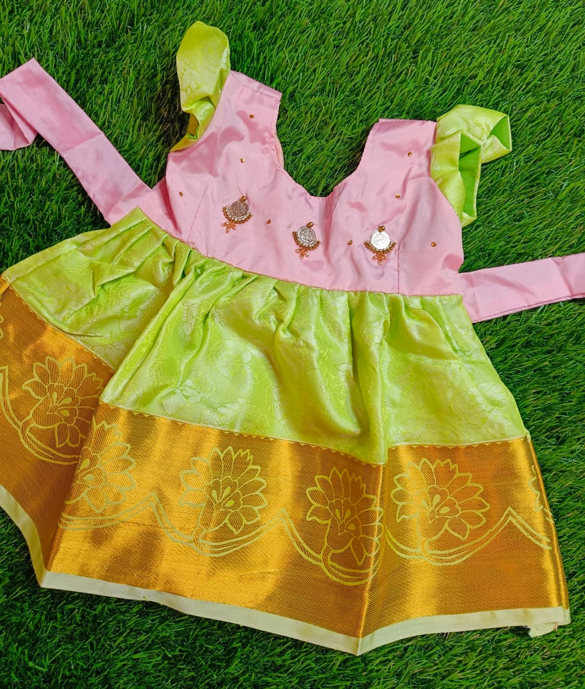 Peach & Light green frock littleradha