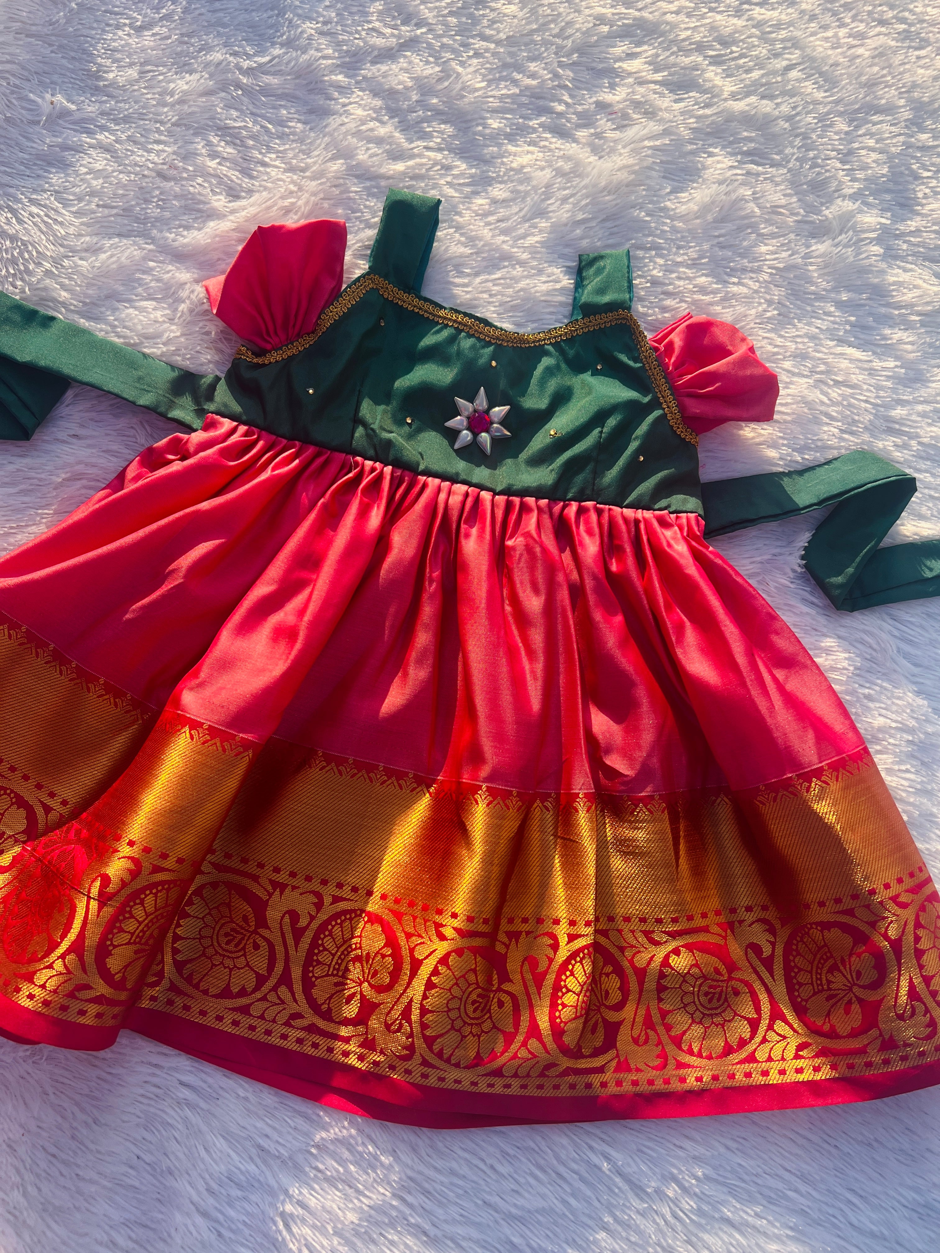 Green And pink Frock