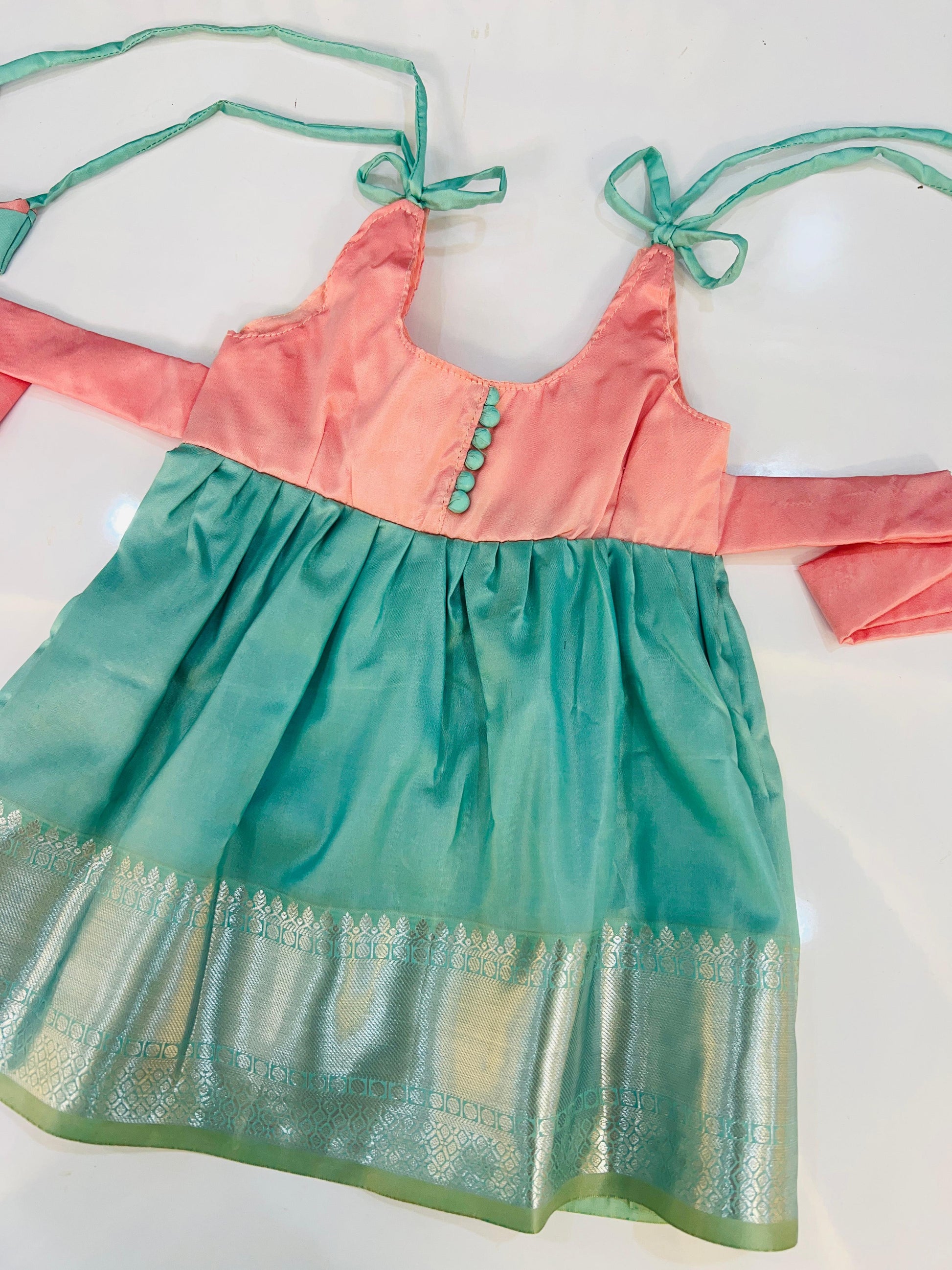 Peach & Mint Green Frock littleradha Peach & Mint Green Frock littleradha