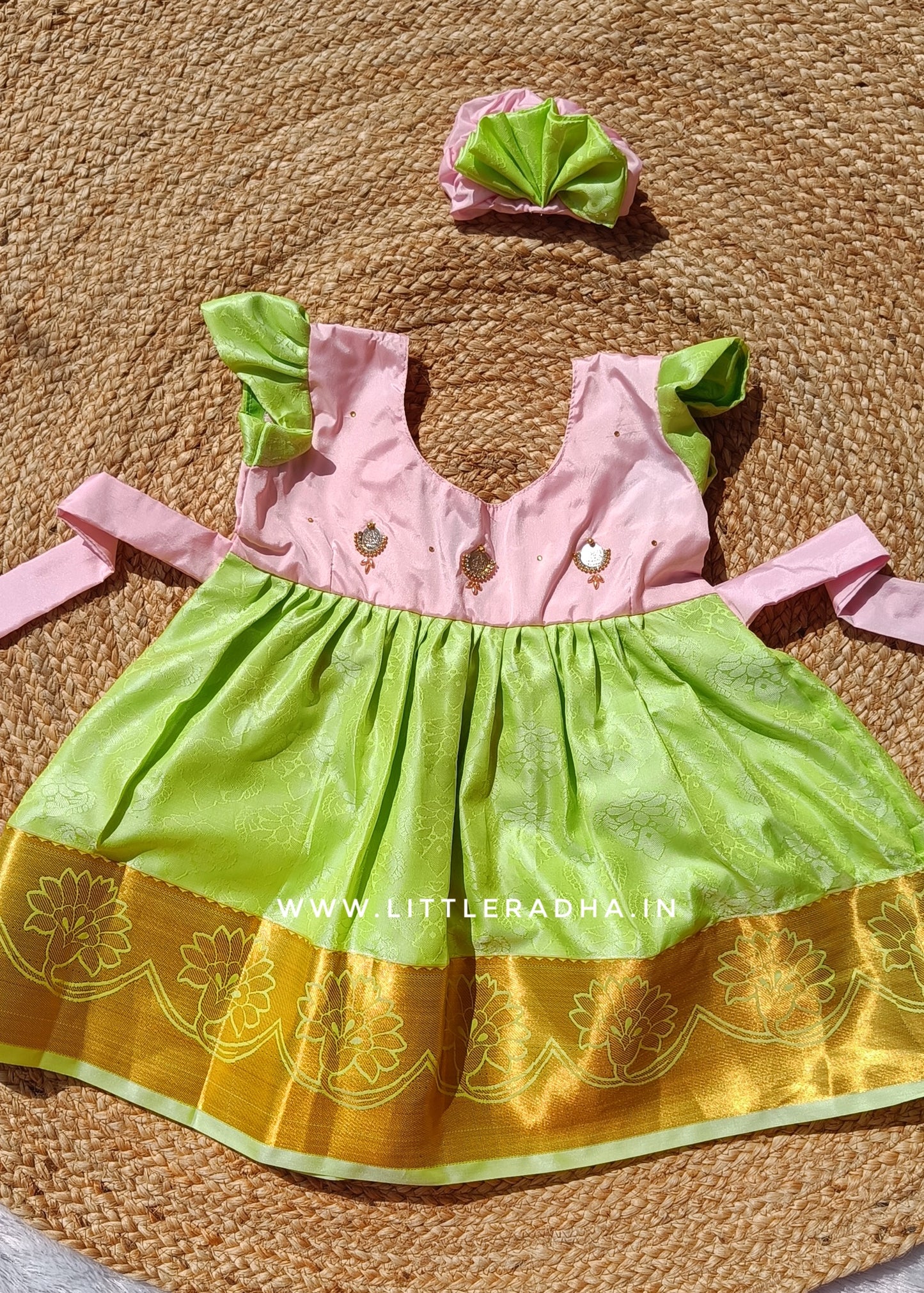 Baby Pink & Neon Green Frock