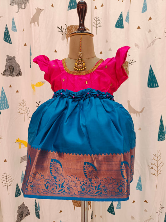 Rani pink &Peacock blue frock