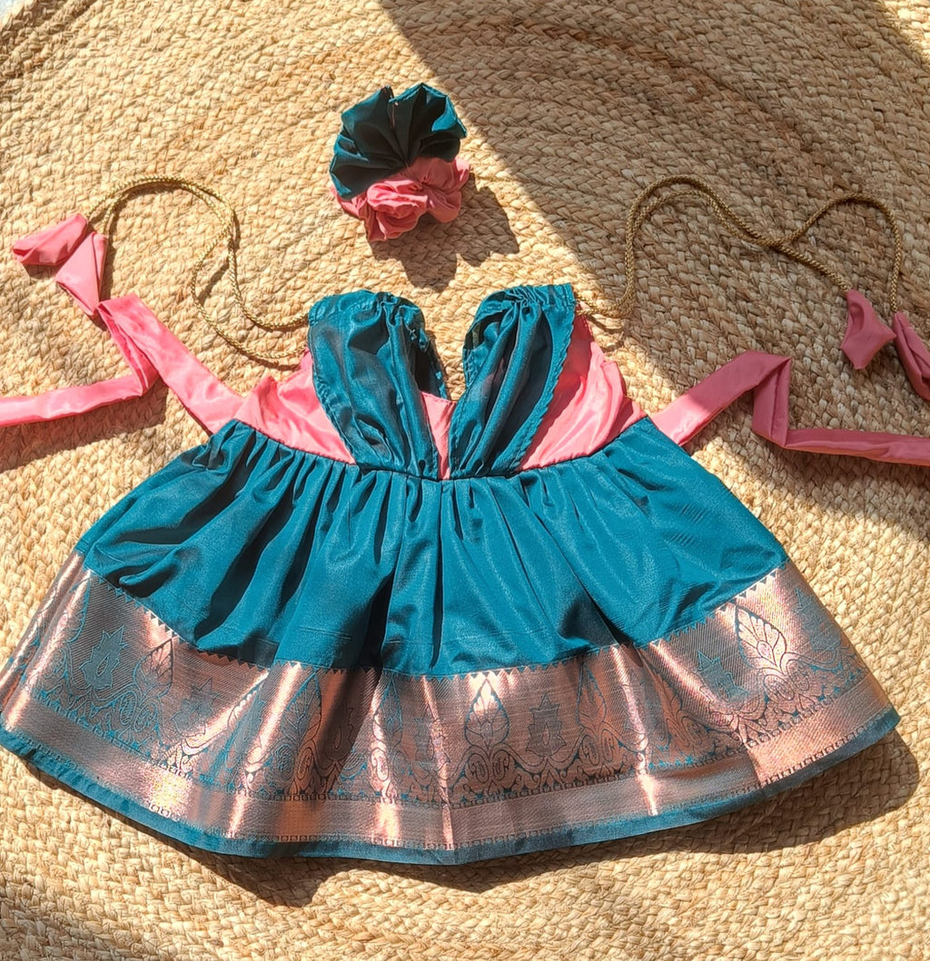 Dark Pink & Peacock Blue Frock