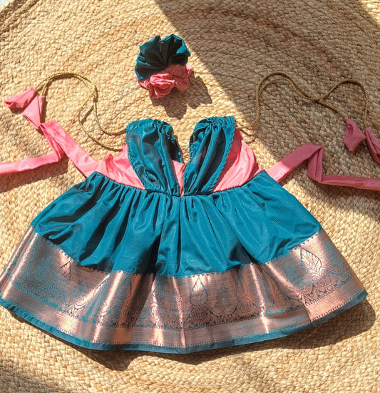 Pink & Peacock Blue Frock