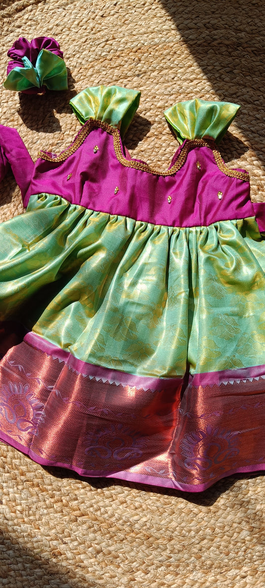 Pink & Pistha Green Frock